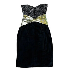 Scott McClintock 1980's Black Gold Dress Prom Formal Strapless Vintage Sizing